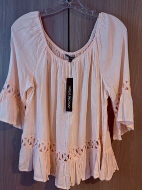 Unique Spectrum Blush Crochet-Sleeve Peasant Tunic